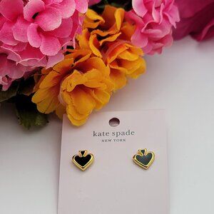 Kate Spade NY Everyday Spade Stud Earrings Black Enamel Gold Tone New